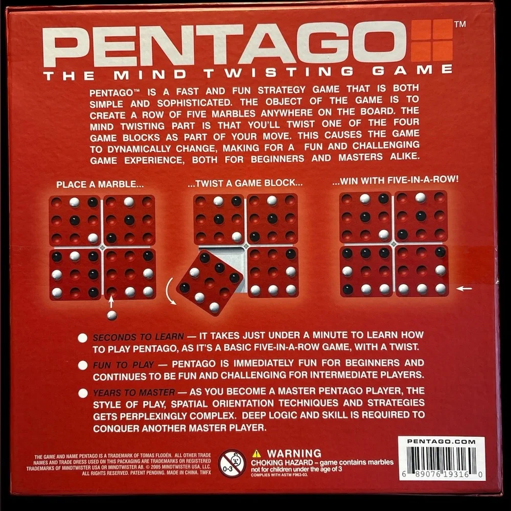 Pentago‎ Strategy Board Game Mindtwister USA Preowned Complete Ages 6+ Awards
